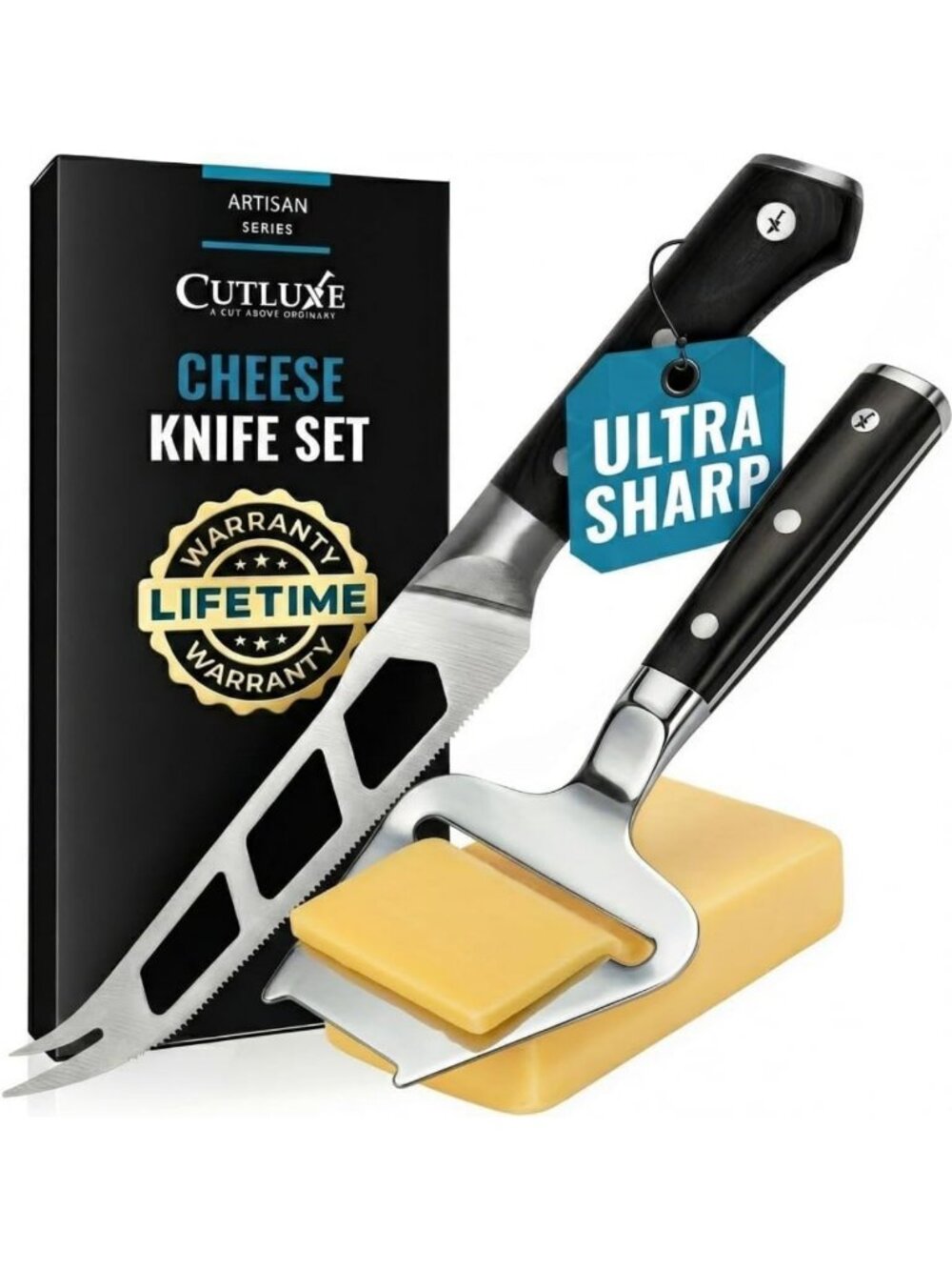 Cheese Knife Set - 5" Cheese Knife & 3.5" Slicer for Soft & Hard Cheeses
